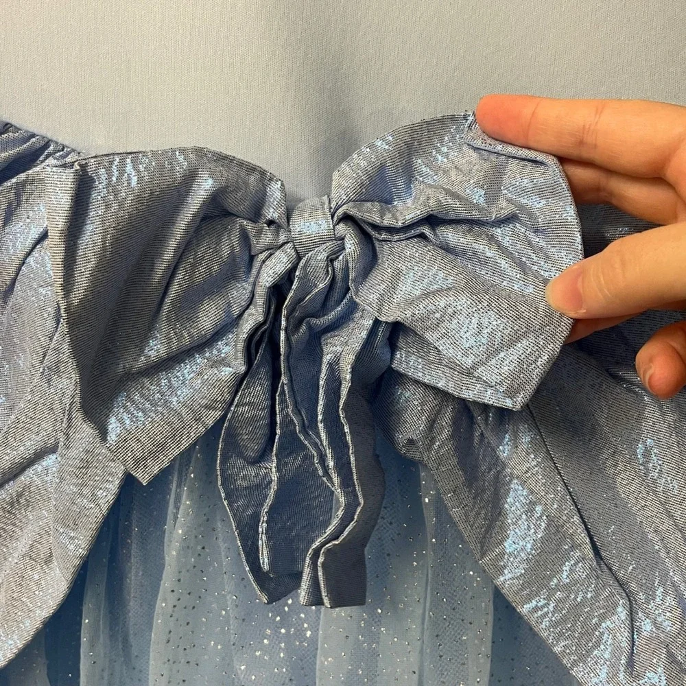 Light Blue Princess Costume Dress Shimmering Floral Tulle Glitter Gown Halloween